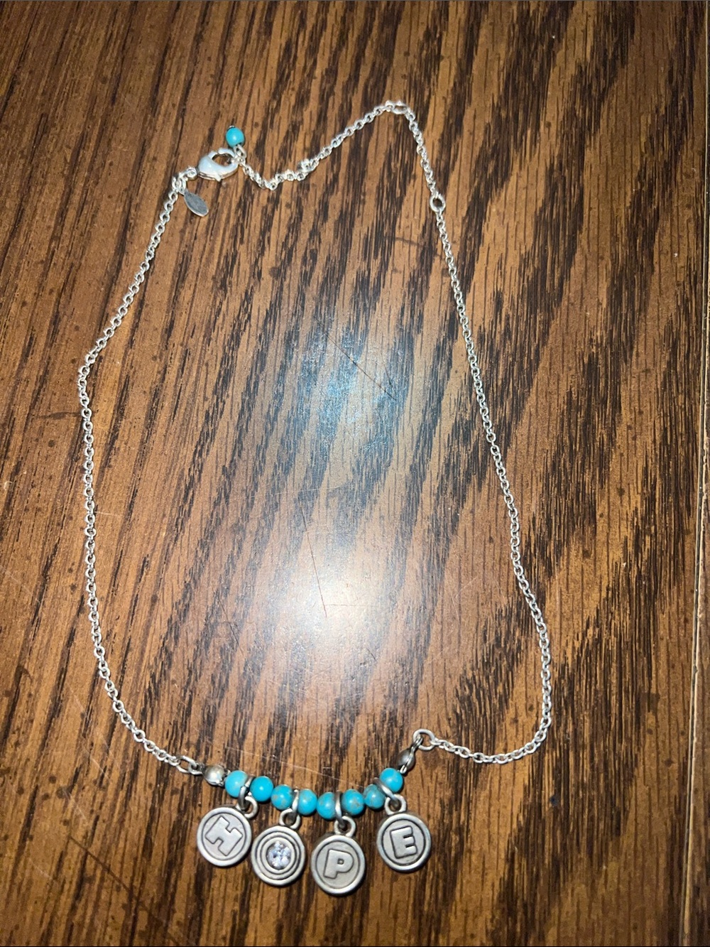 Premier Designs Silver-tone Necklace with Turquoise Beads and Letter Charms